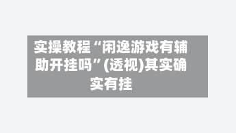 实操教程“闲逸游戏有辅助开挂吗”(透视)其实确实有挂-第3张图片
