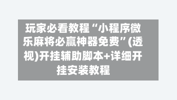 玩家必看教程“小程序微乐麻将必赢神器免费”(透视)开挂辅助脚本+详细开挂安装教程-第3张图片