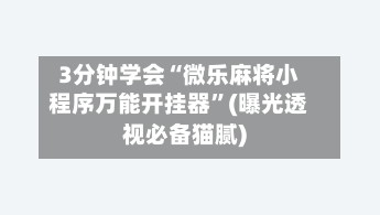 3分钟学会“微乐麻将小程序万能开挂器	”(曝光透视必备猫腻)-第2张图片