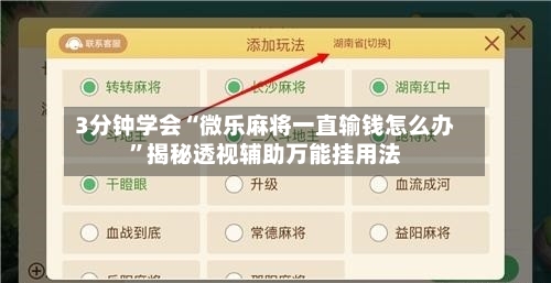 3分钟学会“微乐麻将一直输钱怎么办”揭秘透视辅助万能挂用法-第3张图片