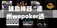 辅助神器“德州wepoker透视挂”开挂辅助详细步骤-第1张图片