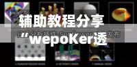 辅助教程分享“wepoKer透视作弊挂	”开挂辅助详细-第2张图片