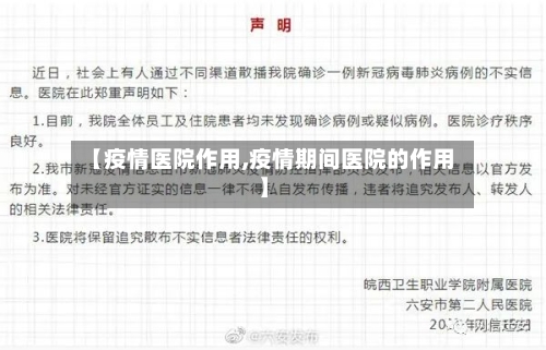 【疫情医院作用,疫情期间医院的作用】-第1张图片
